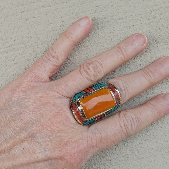 Artisan Orange and Turquoise Ring - Picture 7 of 14